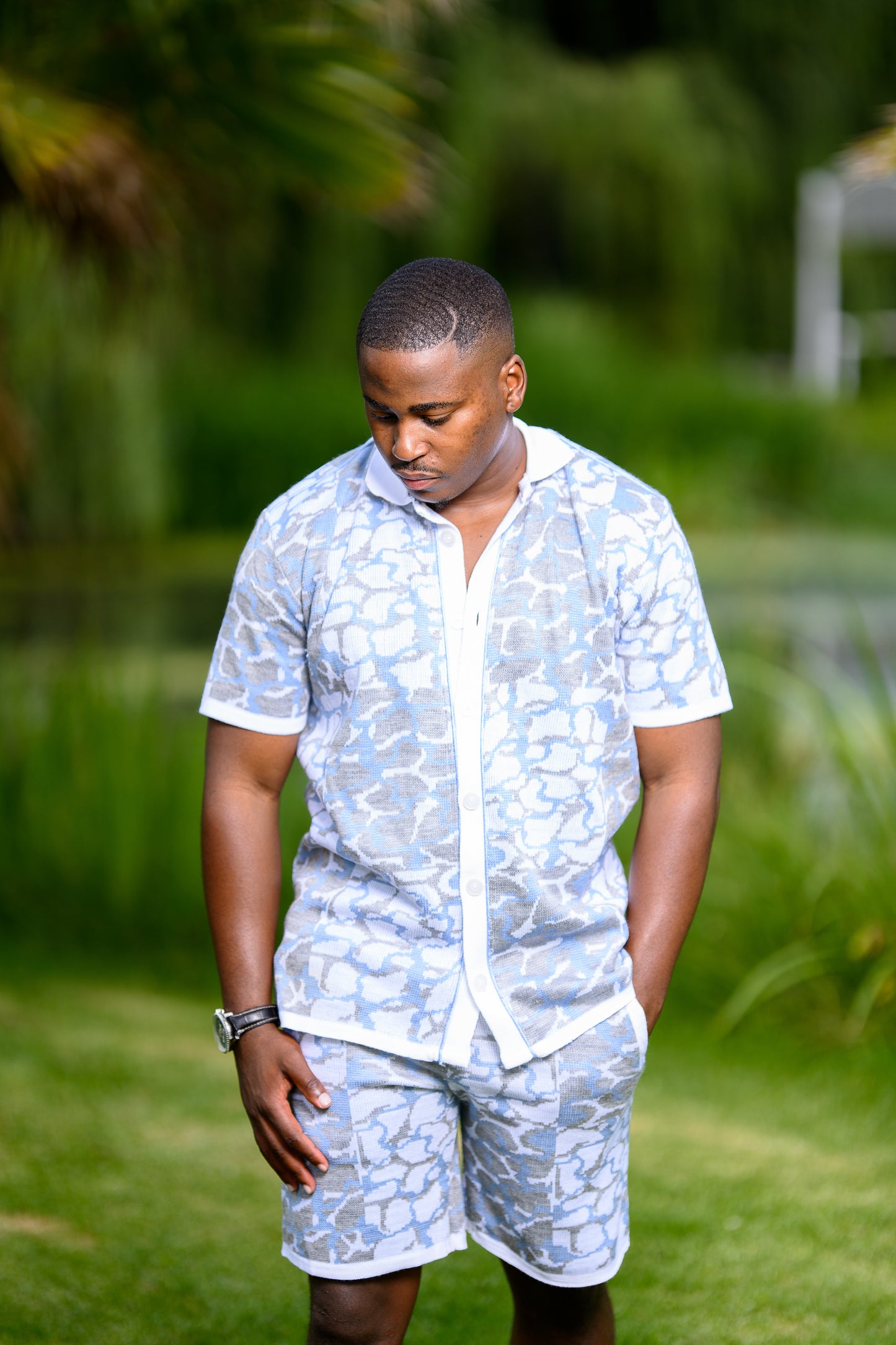 Blue Short Sleeve Button-up Shirt